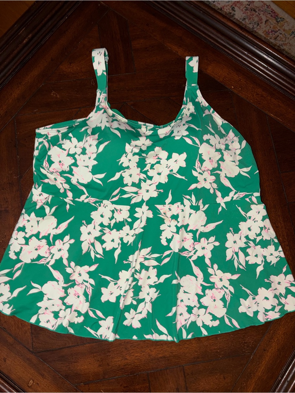 Lands end pink green floral  tankini top drape new 3x swim 24w-26w